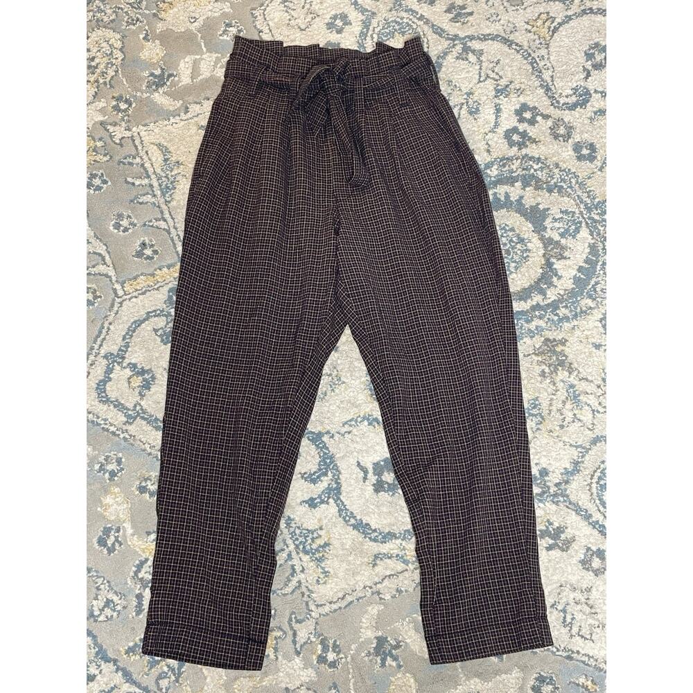 American Eagle Paperbag Waist Plaid Pants Women’s 4 Short Tie Waist Trousers